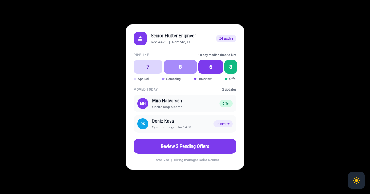 Flutter Hiring Pipeline Card with Segmented Stage Band preview