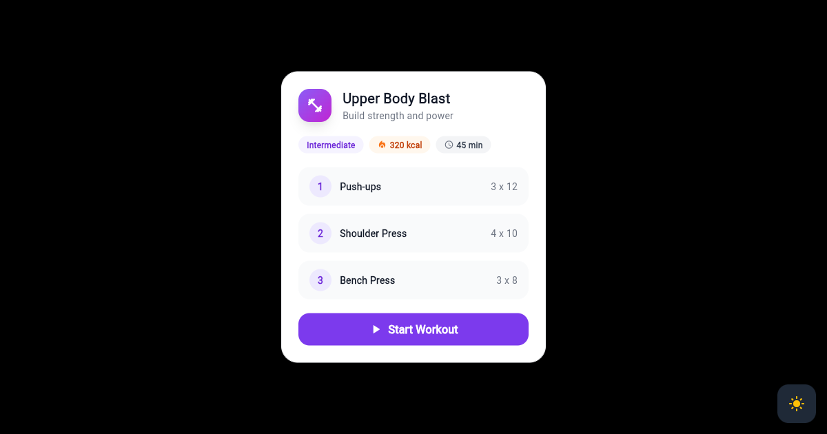 Flutter Workout Plan Card with Exercise List preview