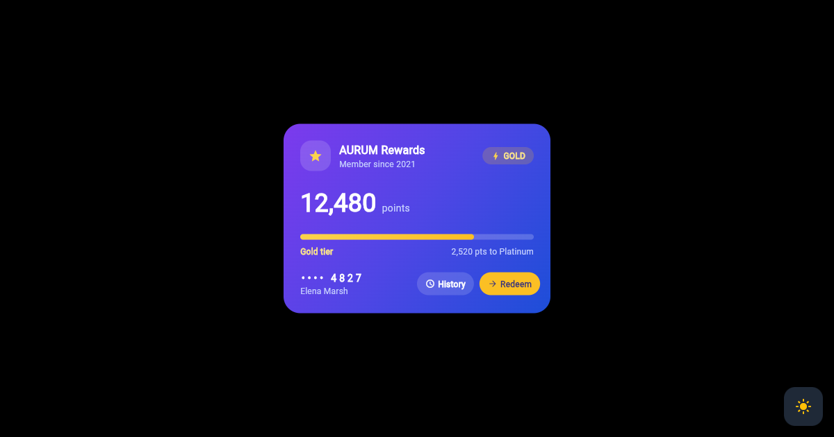 Flutter Loyalty Rewards Card with Tier Progress preview