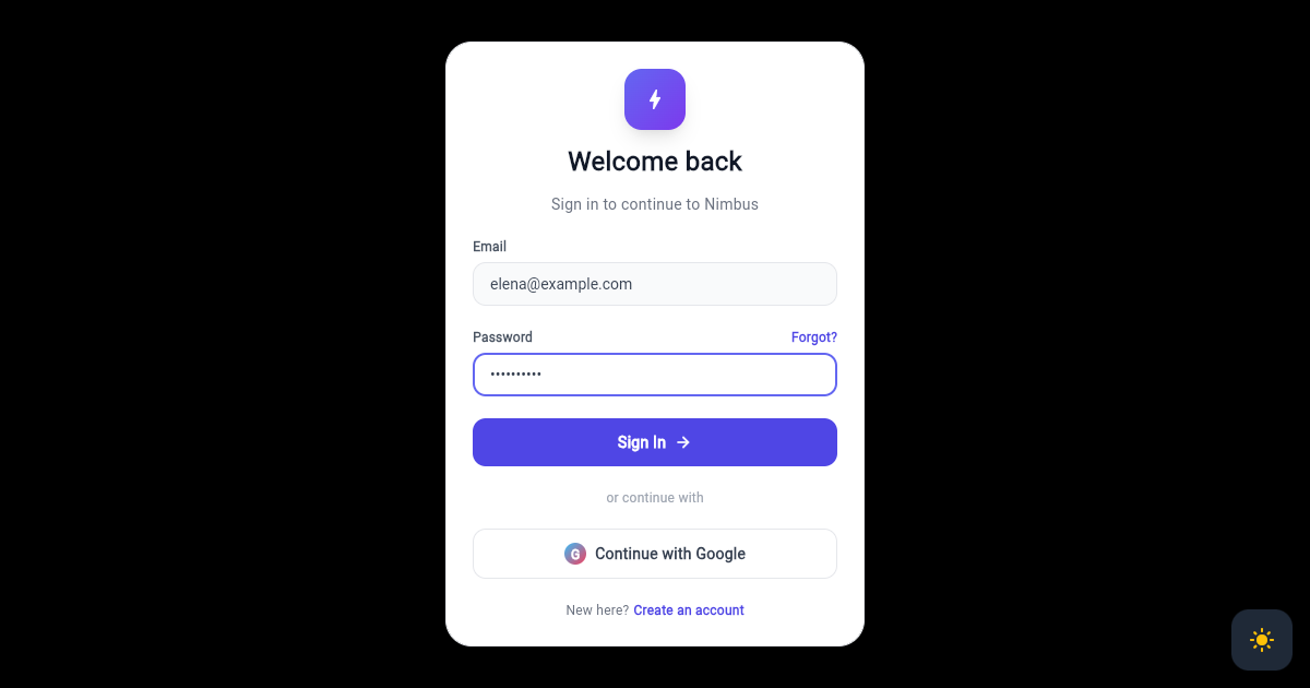 Flutter Sign In Card with Social Login preview