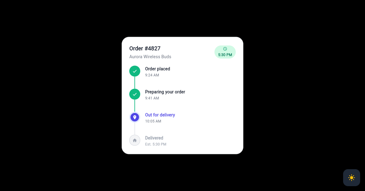 Flutter Order Delivery Status Timeline Card preview