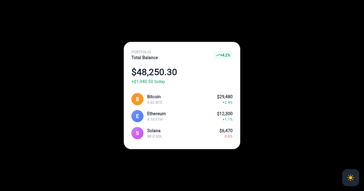Flutter Crypto Portfolio Balance Card with Coin Holdings preview