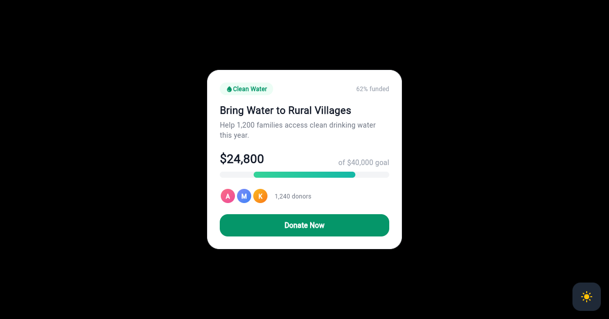 Flutter Fundraising Donation Progress Card with Donors preview