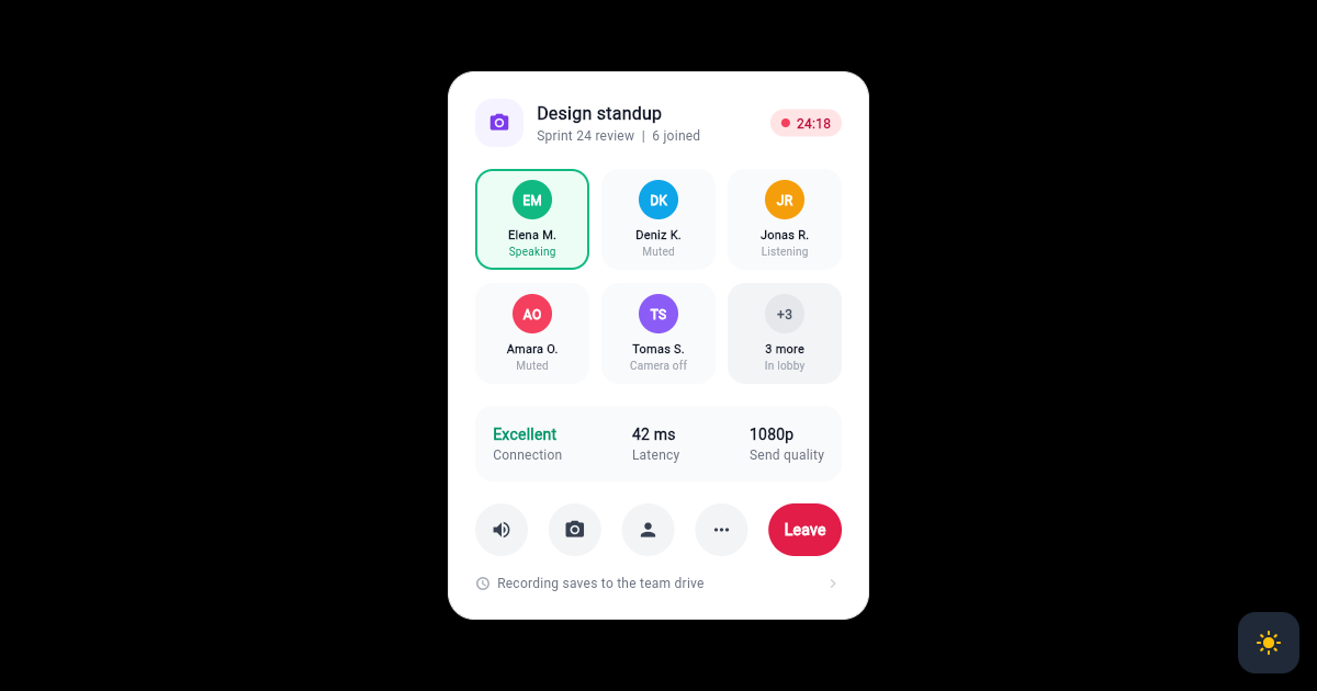 Flutter Video Call Card with Participant Tile Grid preview
