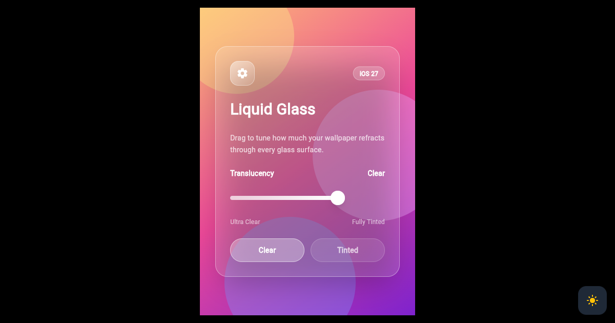 Flutter iOS 27 Liquid Glass Translucency Control Card preview
