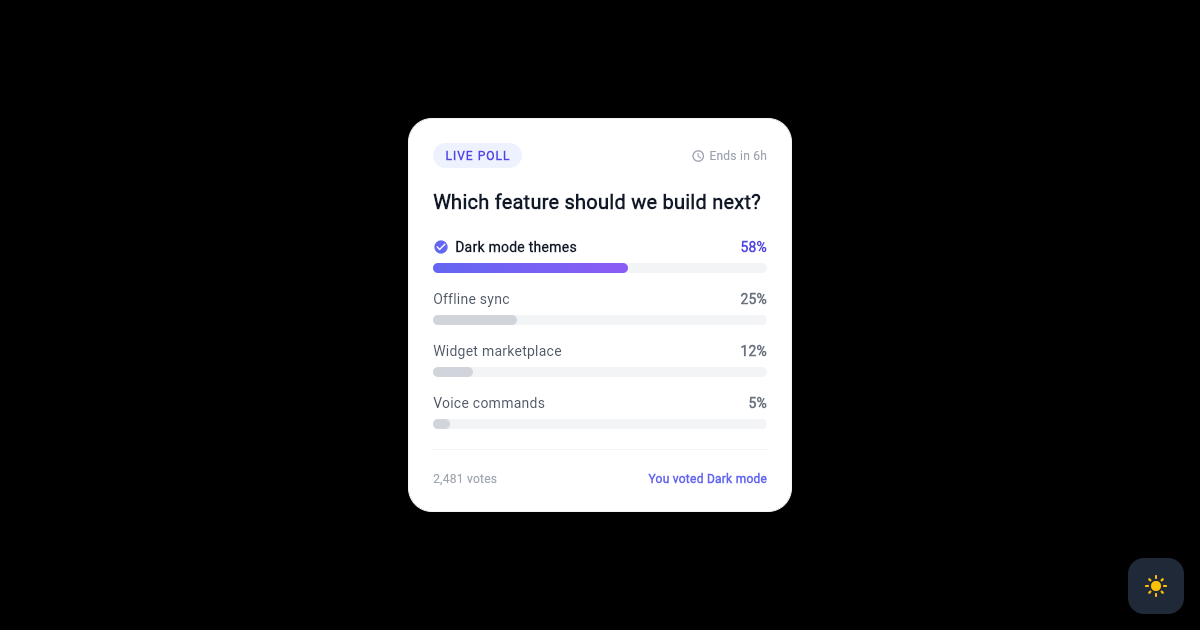 Flutter Poll Results Card with Vote Percentage Bars preview