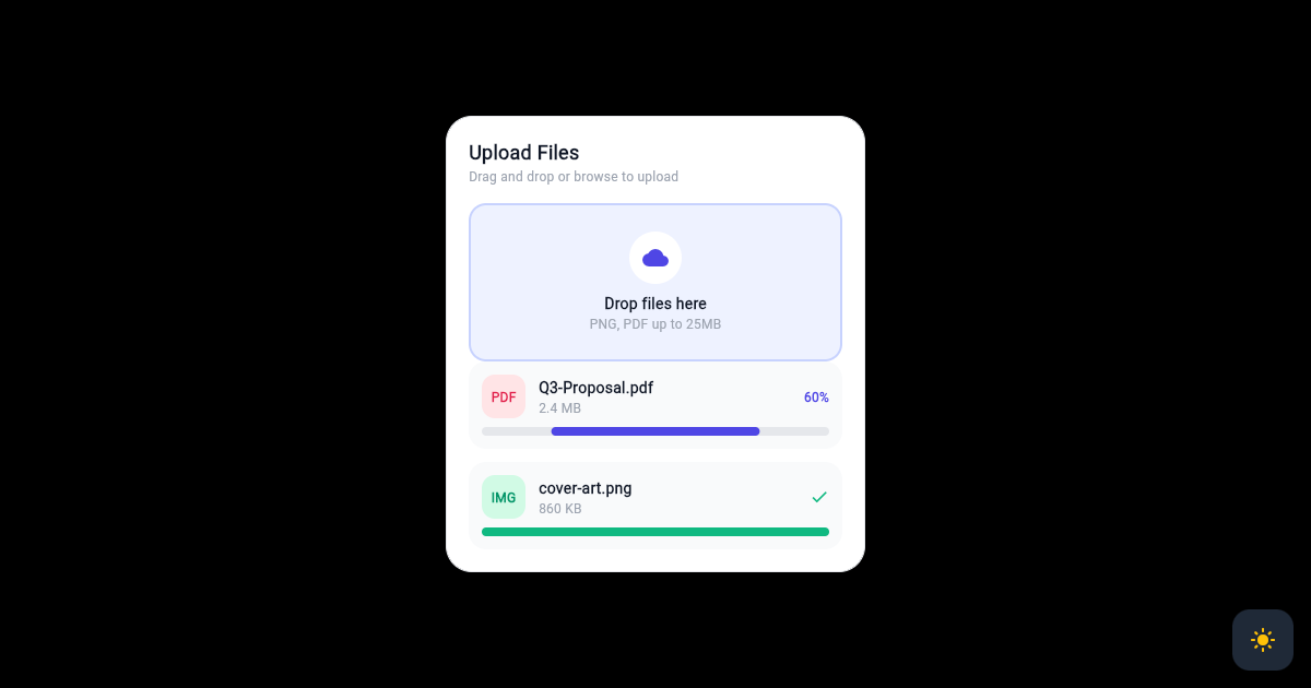 Flutter File Upload Card with Progress Bars preview