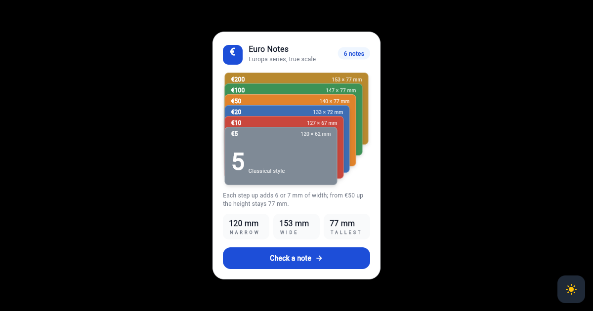 Flutter Euro Banknote Card with True Scale Note Stack and Denomination Colours preview