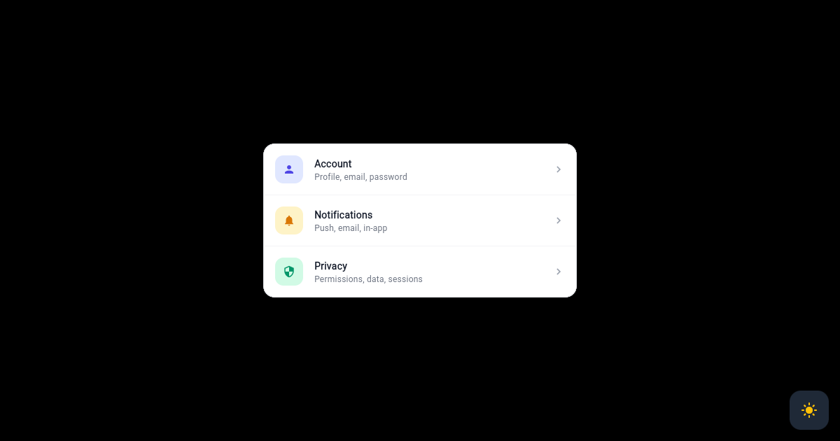 Flutter Settings List with Icon Rows preview