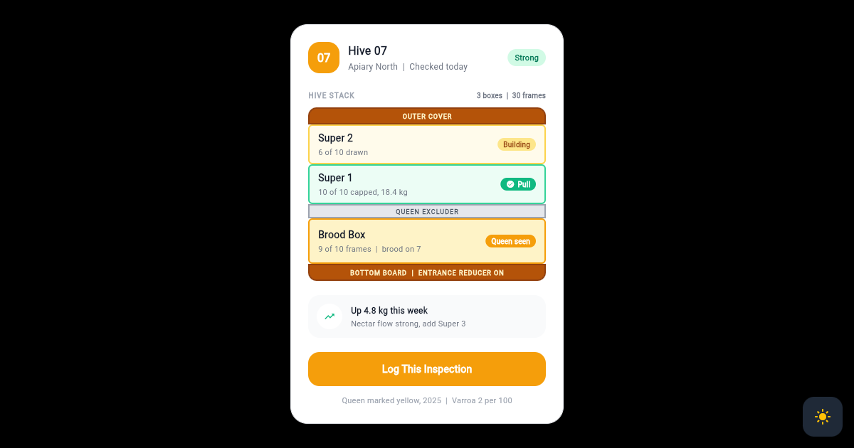 Flutter Beehive Inspection Card with Stacked Box Layers preview