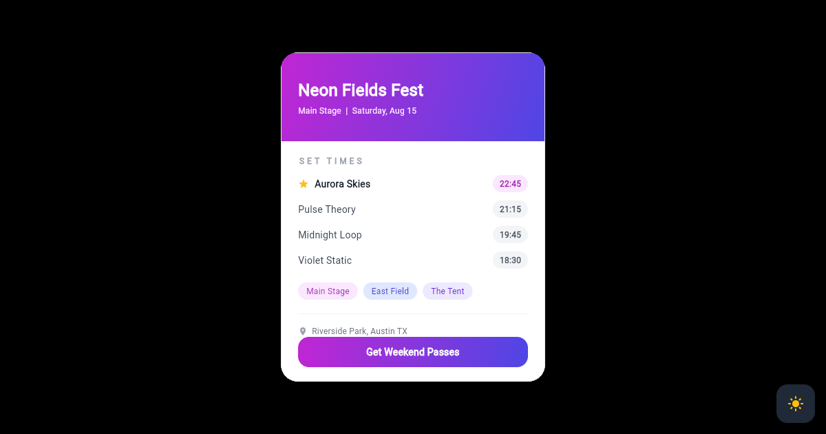 Flutter Festival Lineup Card with Set Times and Stages preview