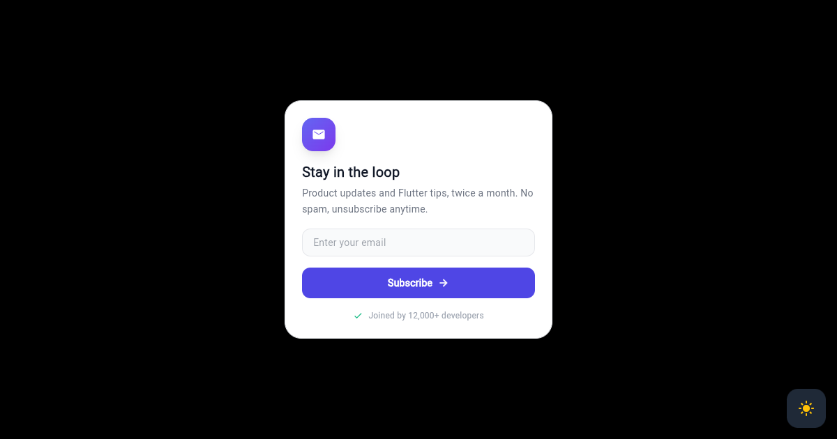 Flutter Newsletter Subscribe Card with Email Input preview