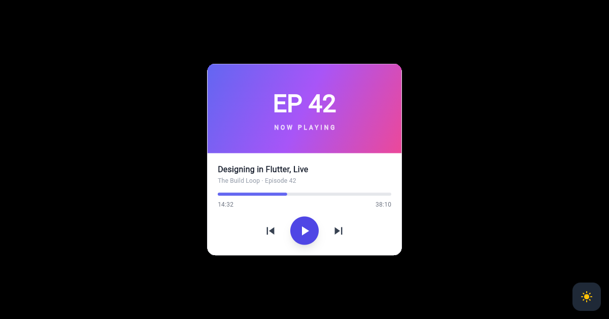 Flutter Podcast Now Playing Card with Controls preview