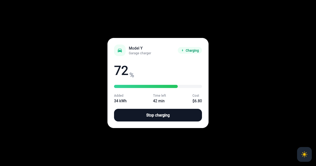 Flutter EV Charging Status Card with Battery Progress preview