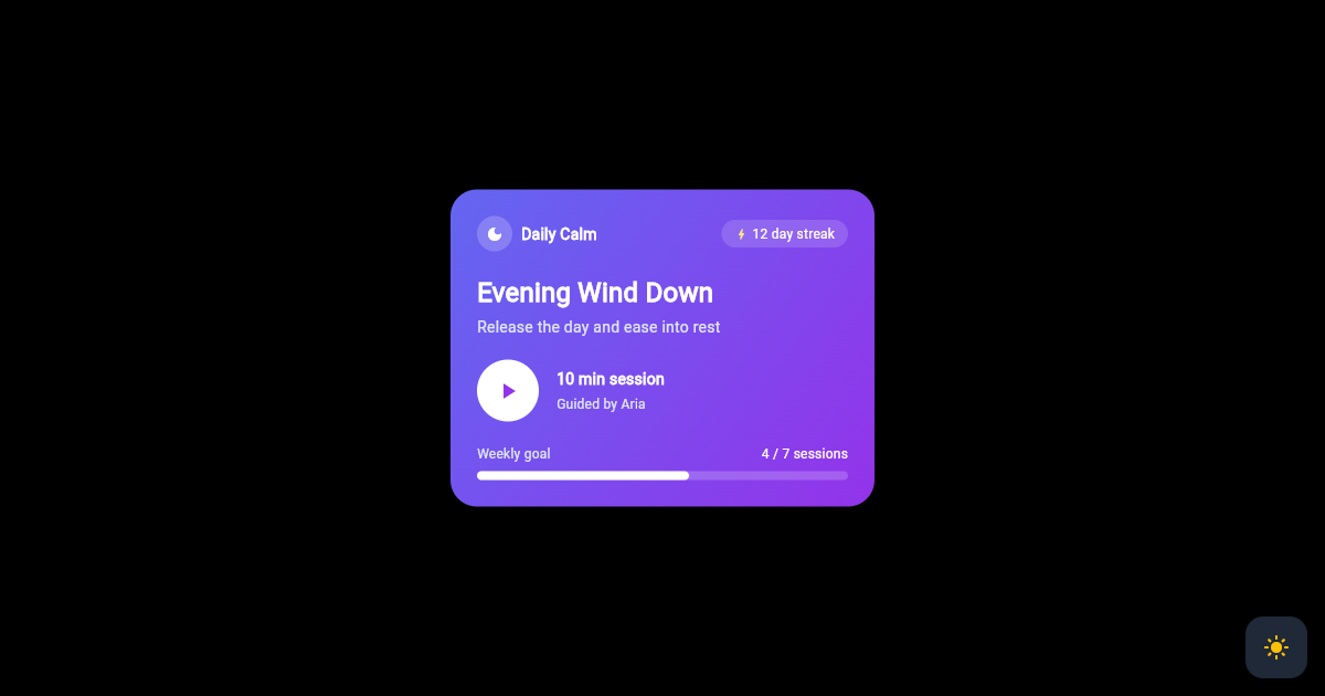 Flutter Meditation Session Card with Streak and Weekly Goal preview