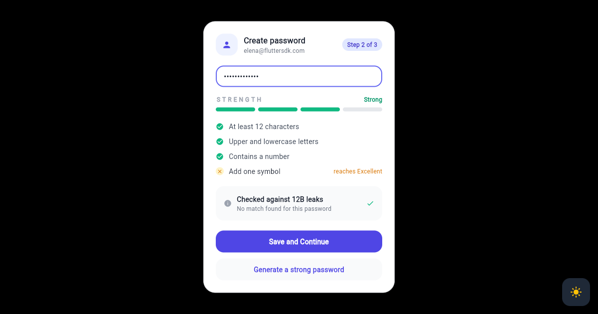 Flutter Password Strength Card with Requirement Checklist preview