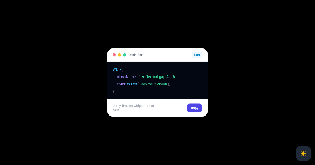 Flutter Code Snippet Card with Syntax Colors and Copy preview