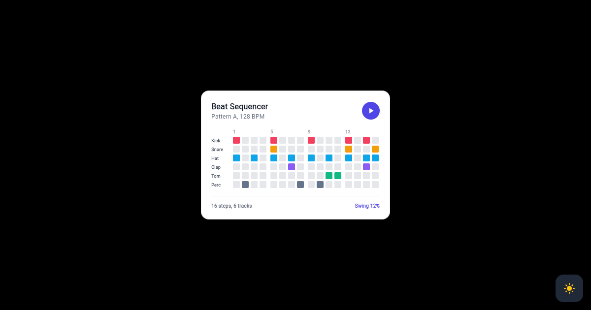 Flutter Beat Sequencer Card with 16 Step Track Grid preview