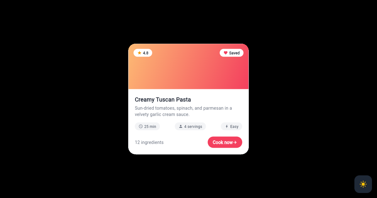 Flutter Recipe Card with Cook Time and Difficulty preview