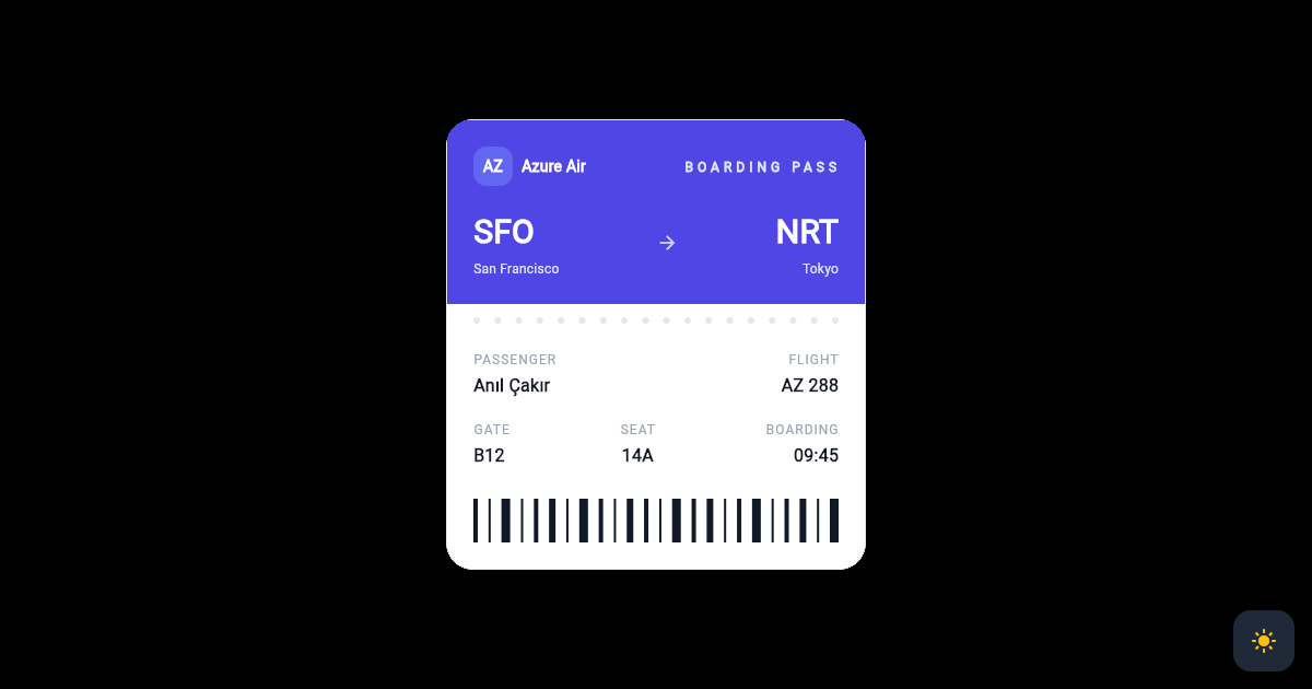 Flutter Boarding Pass Card with Perforated Stub and Barcode preview