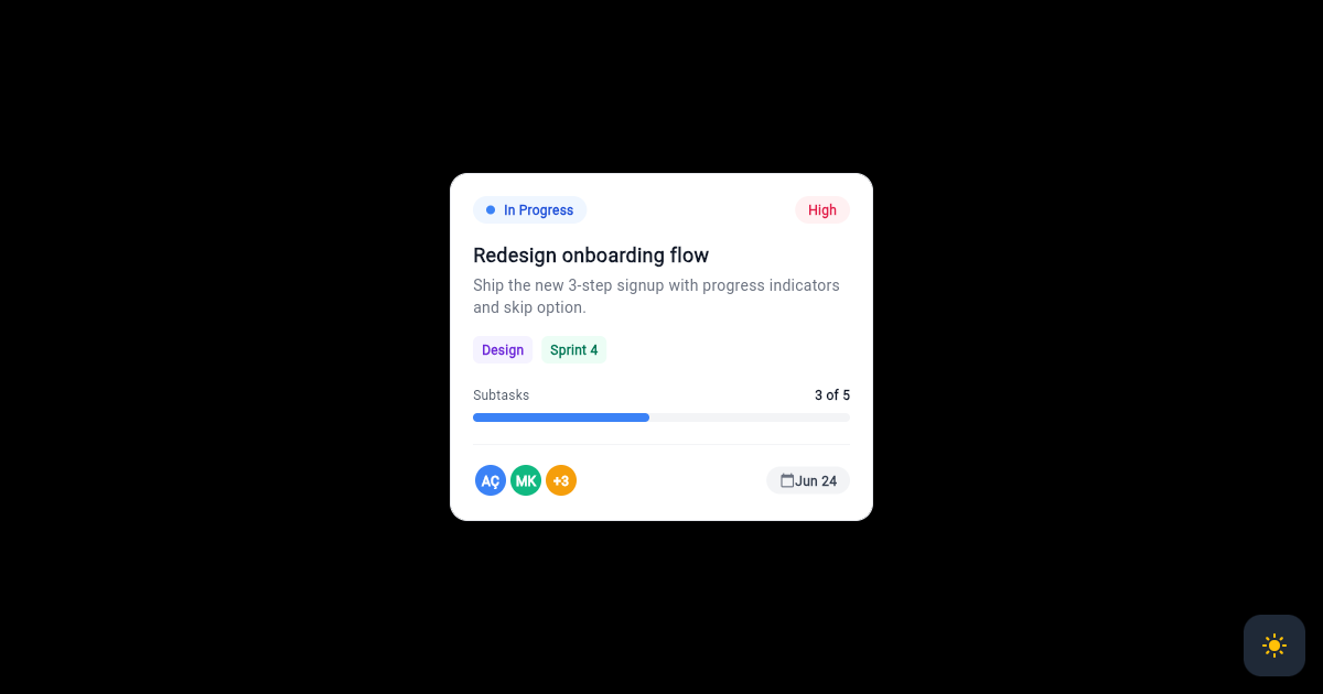 Flutter Kanban Task Card with Subtask Progress preview