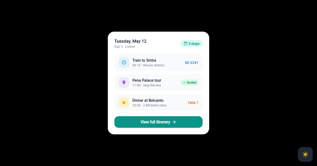 Flutter Trip Itinerary Day Card with Booking Codes preview