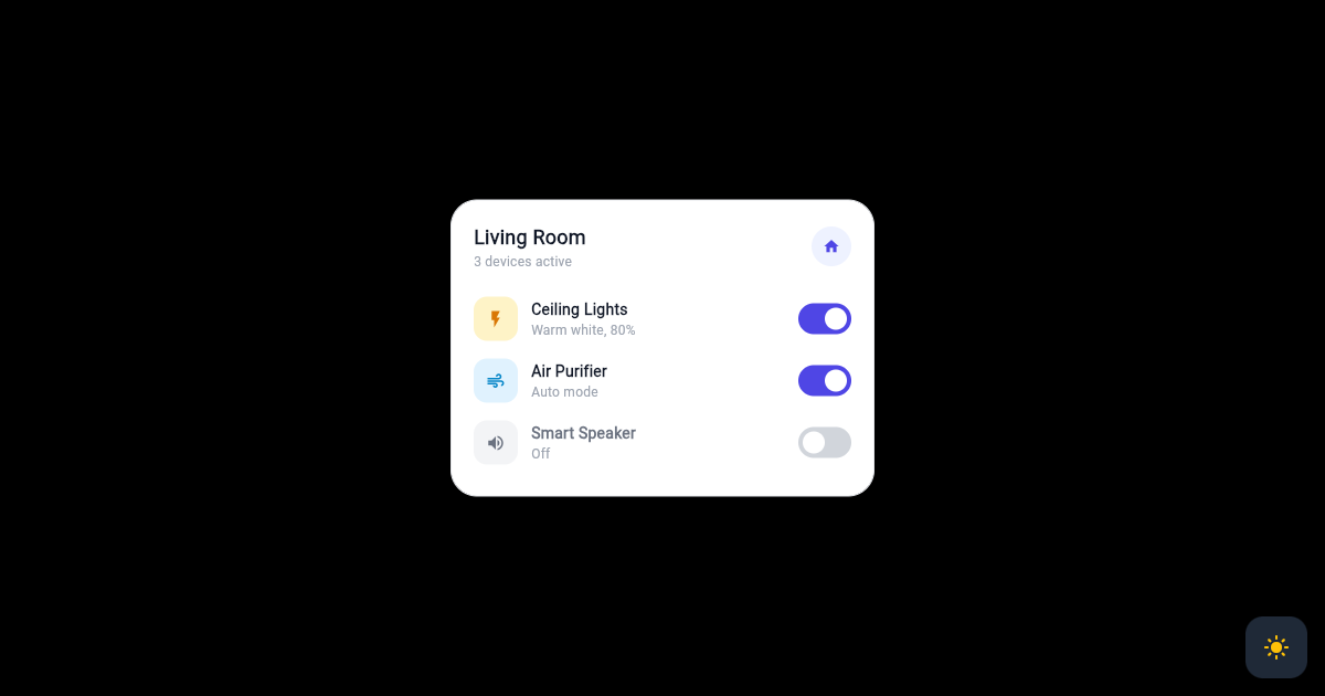 Flutter Smart Home Device Control Card with Toggles preview