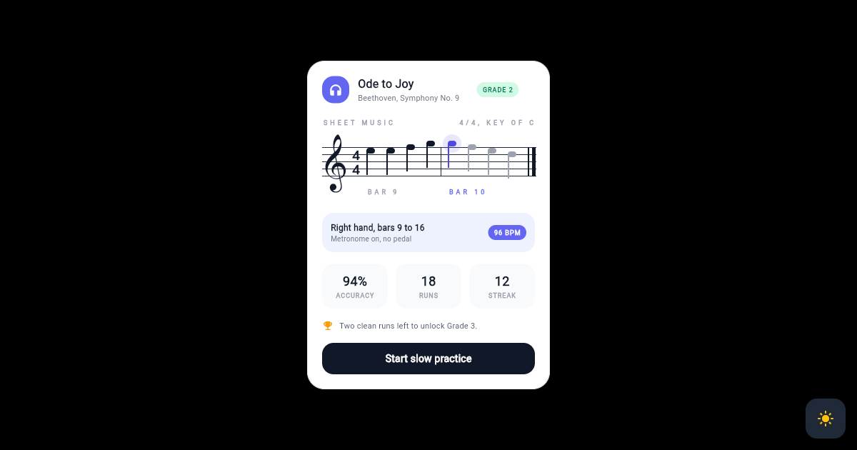 Flutter Sheet Music Practice Card with Staff Notation preview