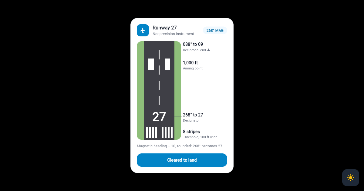 Flutter Runway Markings Card with Designator, Threshold Stripes and Aiming Point preview