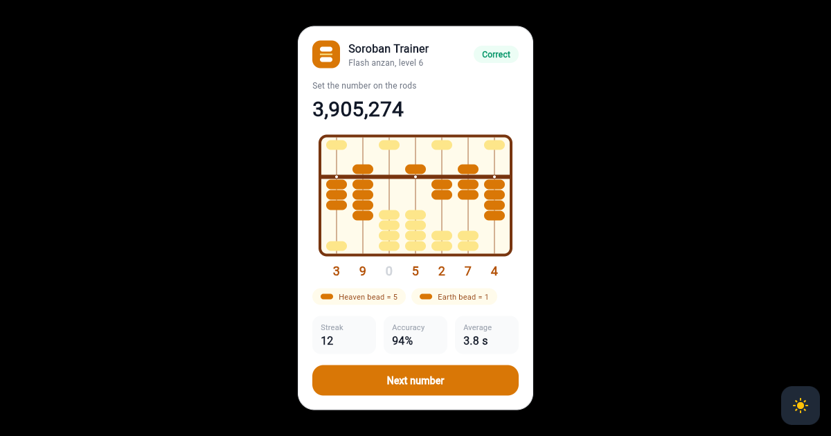 Flutter Soroban Abacus Card with Heaven and Earth Bead Rods preview