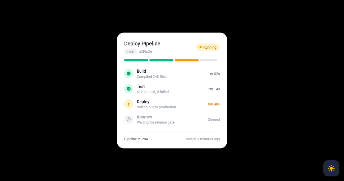 Flutter CI/CD Deploy Pipeline Status Card with Stage Progress preview
