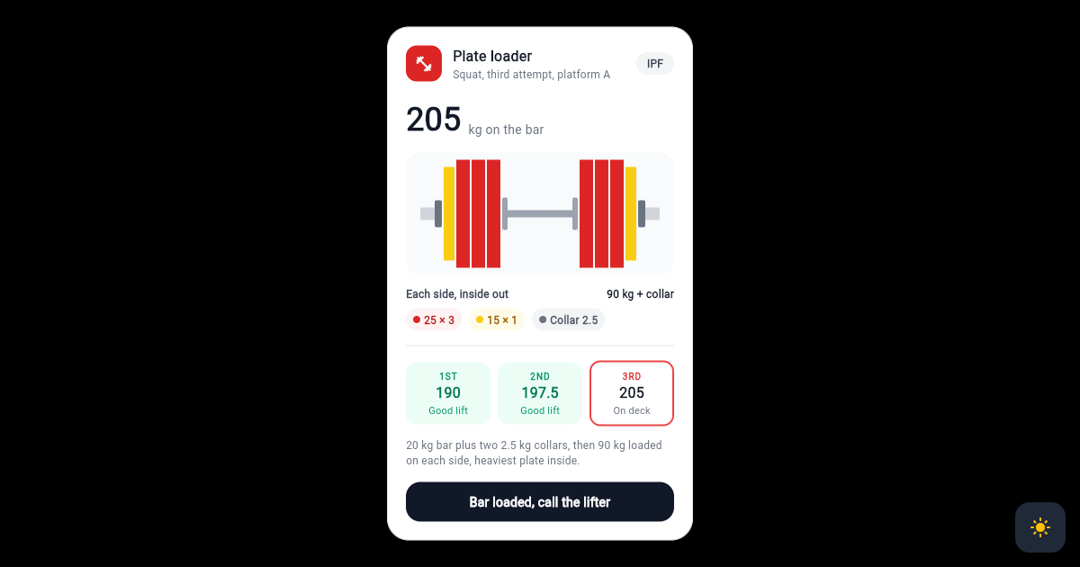 Flutter Barbell Plate Loader Card with IPF Colour Coded Plates preview