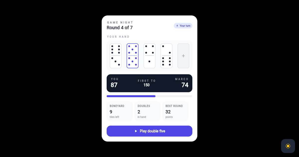 Flutter Domino Score Card with Pip Tile Rack preview