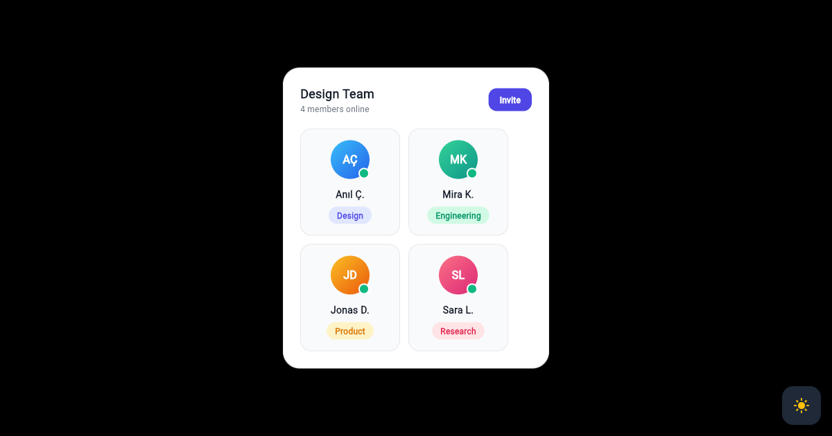 Flutter Team Members Grid with Role Badges preview