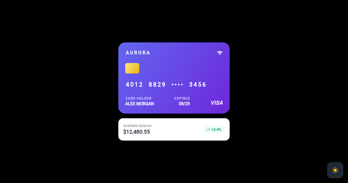 Flutter Virtual Payment Card with Balance Summary preview