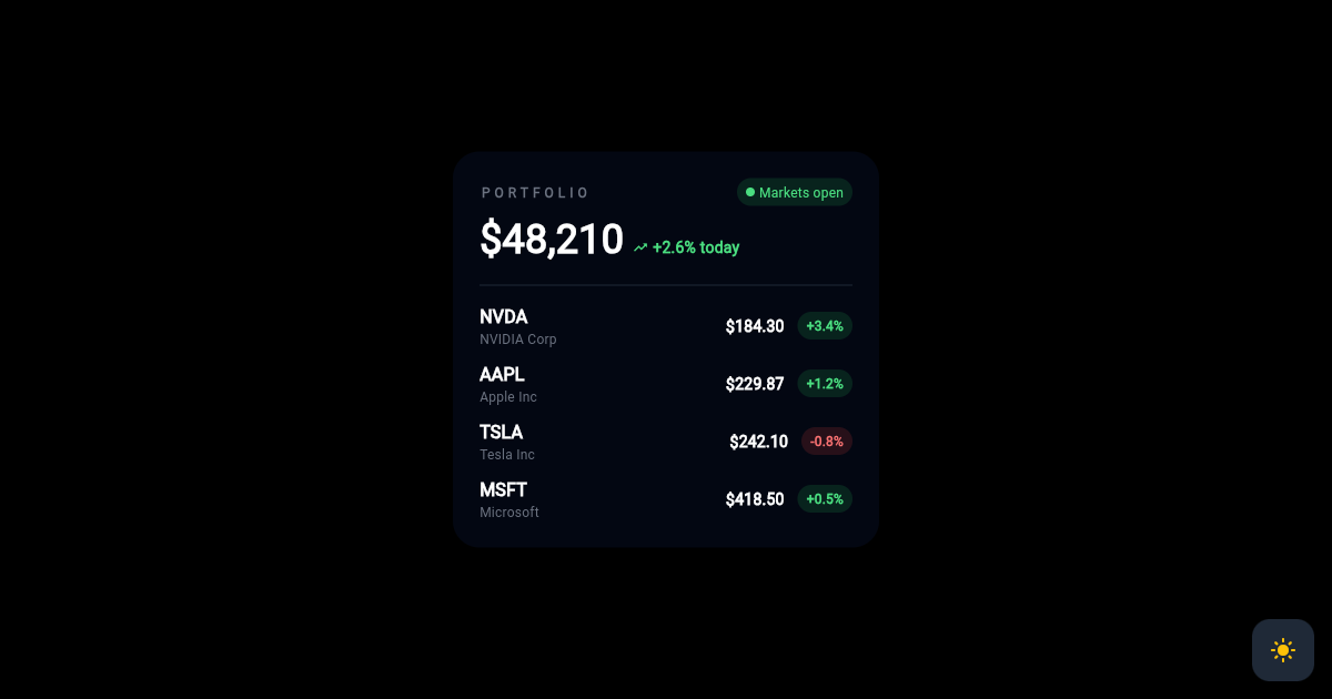 Flutter Stock Watchlist Card with Live Price Deltas preview